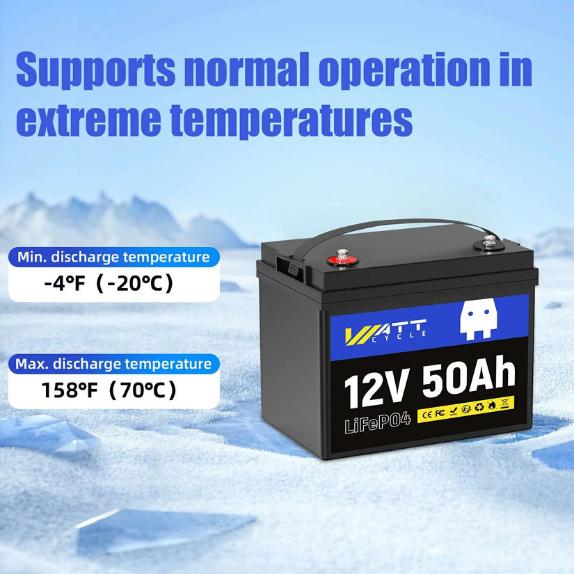 Wattcycle 12V 50Ah LiFePO4 Battery with 50A BMS for Emergency Home Backup & Solar
