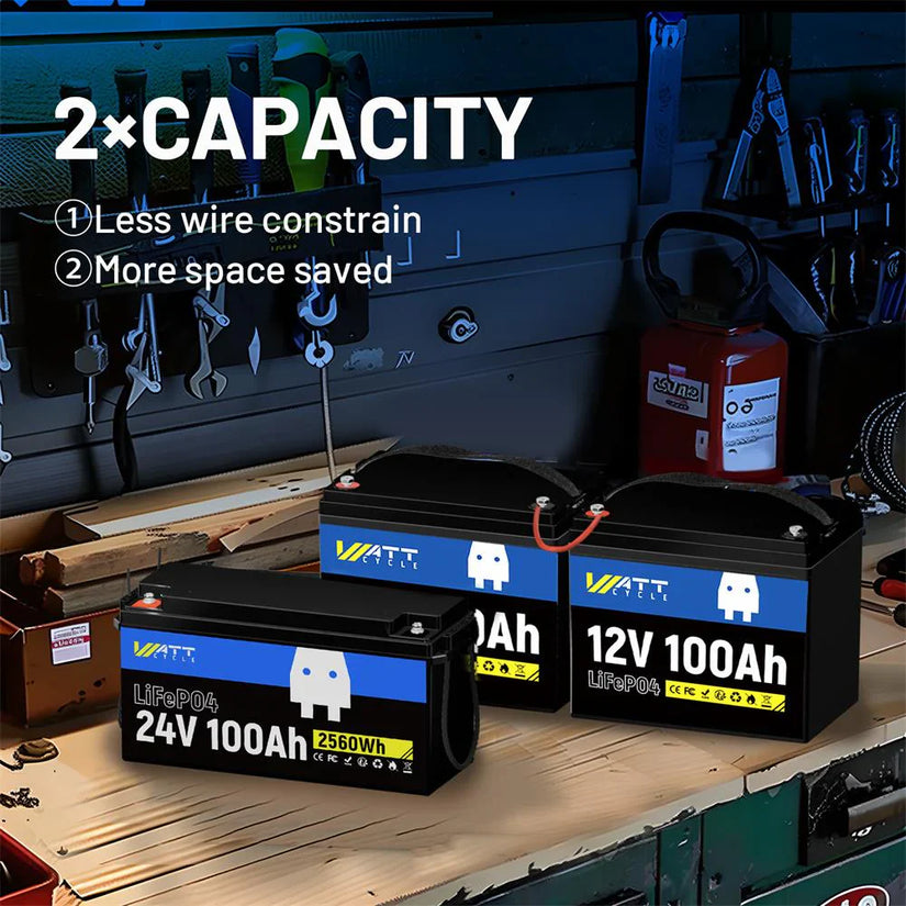Wattcycle 24V 100Ah LiFePO4 Battery with 100A BMS for 24V Off-Grid Solar & Home Backup