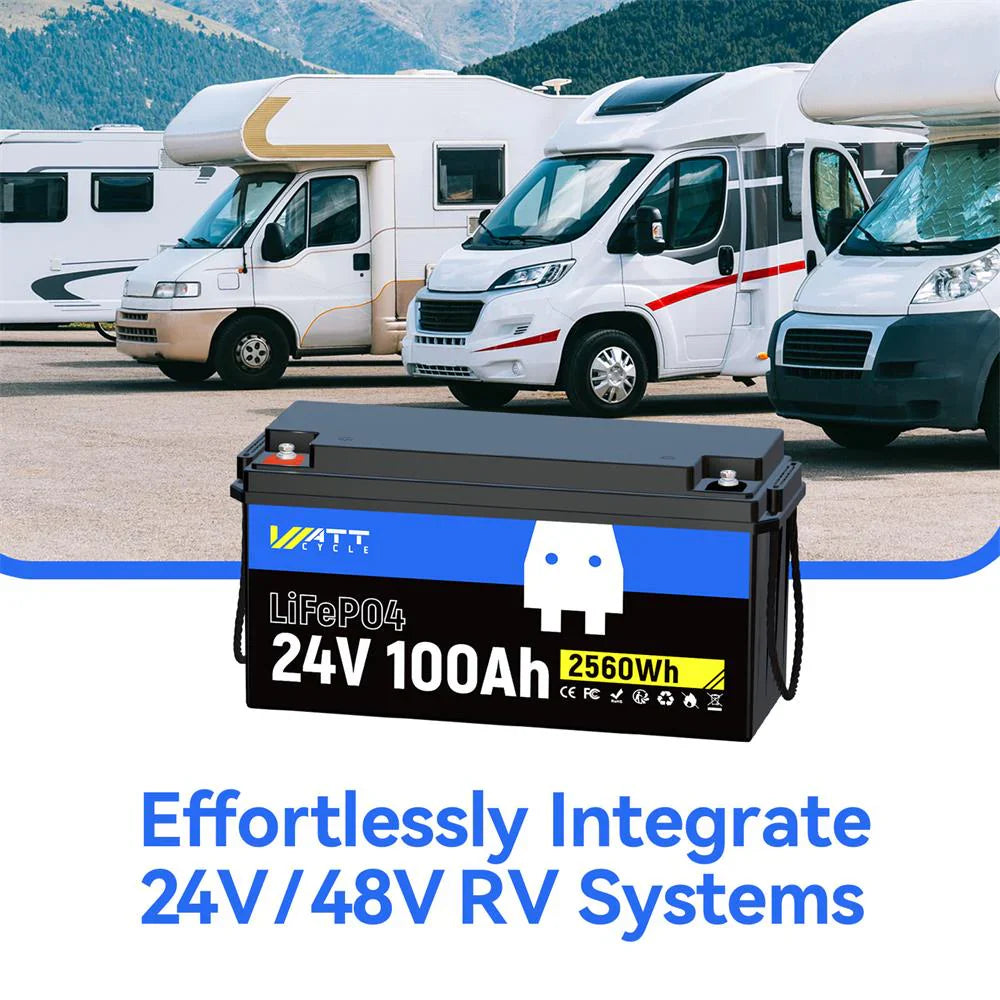 Wattcycle 24V 100Ah LiFePO4 Battery | 100A BMS | 2560Wh