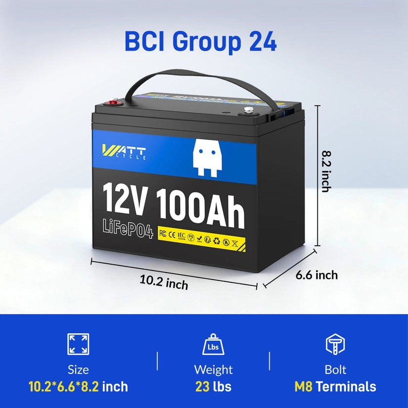Wattcycle 12V 100Ah LiFePO4 Battery with 100A BMS for Solar & Home Power Backup