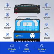 Wattcycle 12V 100Ah LiFePO4 Battery with 100A BMS for Solar & Home Power Backup