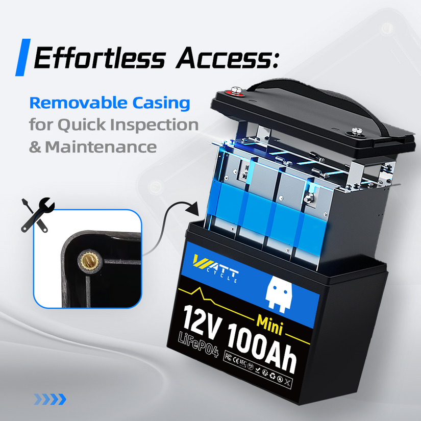WattCycle 12V 100Ah Mini LiFePO4 Battery for RVs and Trolling Motors