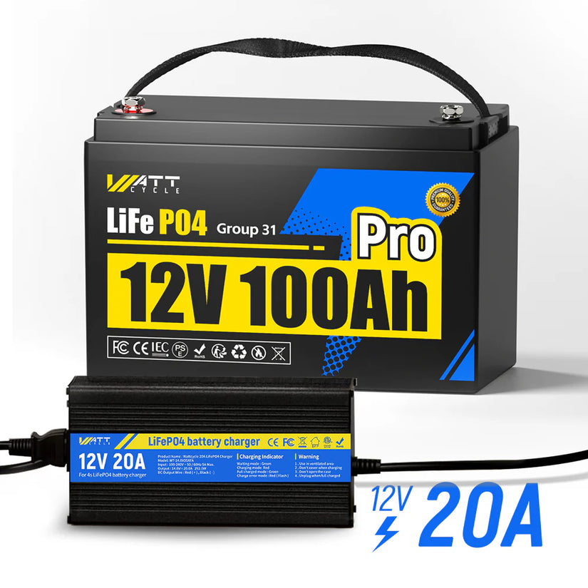 Wattcycle 12V 100Ah Pro LiFePO4 Battery with Upgraded 110A BMS for Home Solar Backup