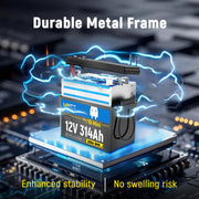 Wattcycle 12V 314Ah Mini Bluetooth LiFePO4 Battery with 200A BMS & Smart App for Solar