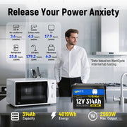 Wattcycle 12V 314Ah Mini Bluetooth LiFePO4 Battery with 200A BMS & Smart App for Solar
