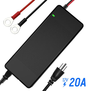 Wattcycle 12V 20A LiFePO4 Battery Charger with Smart BMS Protection for Solar & Home Backup