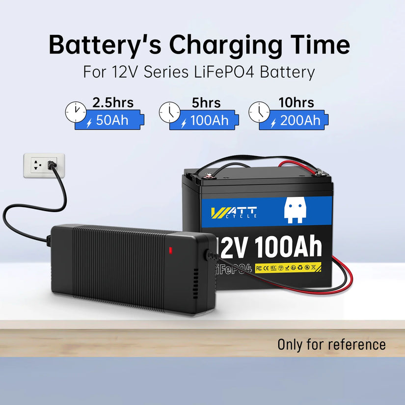 Wattcycle 12V 20A LiFePO4 Battery Charger with Smart BMS Protection for Solar & Home Backup