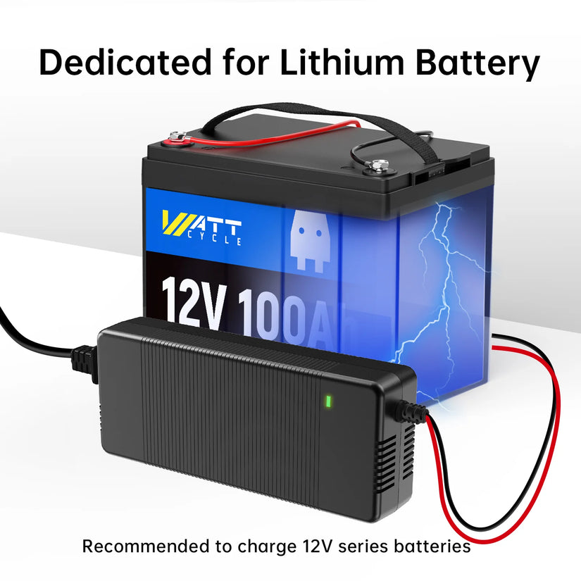 Wattcycle 12V 20A LiFePO4 Battery Charger with Smart BMS Protection for Solar & Home Backup