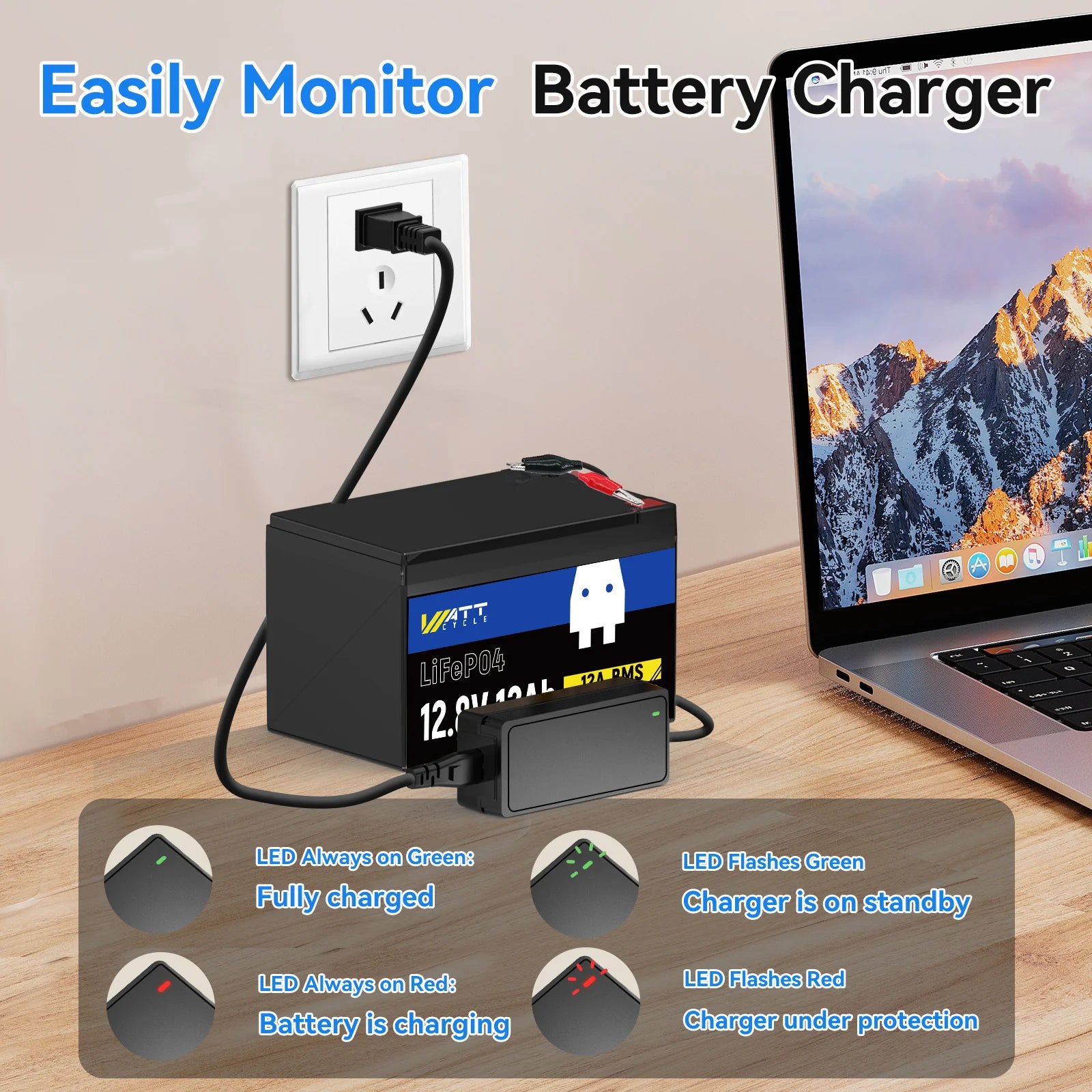 Wattcycle 14.6V 5A Plastic Shell LiFePO4 Battery Charger