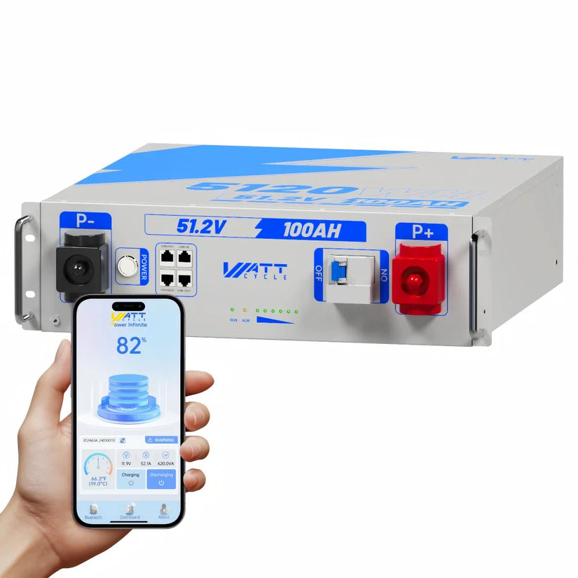 Wattcycle 48V (51.2V) 100Ah 3U Server Rack LiFePO4 Battery with Bluetooth
