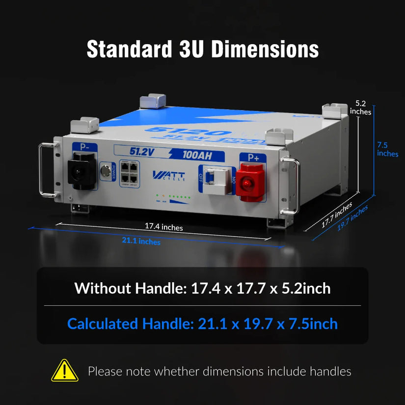 Wattcycle 48V (51.2V) 100Ah 3U Server Rack LiFePO4 Battery with Bluetooth