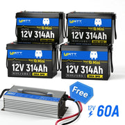 Wattcycle 12V 314Ah Mini Bluetooth LiFePO4 Battery with 200A BMS & Smart App for Solar