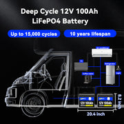 Wattcycle 12V 100Ah LiFePO4 Battery with 100A BMS for Solar & Home Power Backup