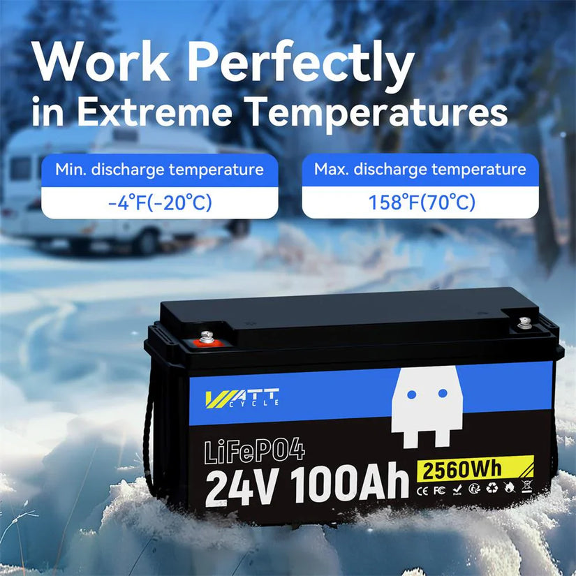 Wattcycle 24V 100Ah LiFePO4 Battery with 100A BMS for 24V Off-Grid Solar & Home Backup
