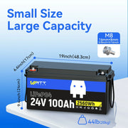 Wattcycle 24V 100Ah LiFePO4 Battery with 100A BMS for 24V Off-Grid Solar & Home Backup